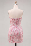 Strapless Pink Bodycon Sequins Short Homecoming Dress