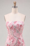 Strapless Pink Bodycon Sequins Short Homecoming Dress
