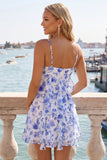 Green A-Line Chiffon Floral Ruffle Spaghetti Straps Short Homecoming Dress