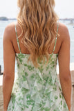 Green A-Line Chiffon Floral Ruffle Spaghetti Straps Short Homecoming Dress