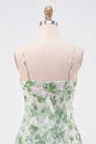 Green A-Line Chiffon Floral Ruffle Spaghetti Straps Short Homecoming Dress