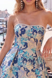 Sweetheart Pink Flower A-Line Jacquard Pearl Cocktail Dress with Bow
