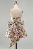 Sweetheart Pink Flower A-Line Jacquard Pearl Cocktail Dress with Bow