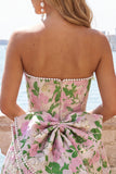 Sweetheart Pink Flower A-Line Jacquard Pearl Cocktail Dress with Bow