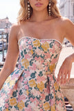 Sweetheart Pink Flower A-Line Jacquard Pearl Cocktail Dress with Bow
