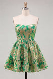 Green Sweetheart A-Line Corset Jacquard Homecoming Dress with Ruffles