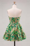 Green Sweetheart A-Line Corset Jacquard Homecoming Dress with Ruffles