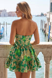 Green Sweetheart A-Line Corset Jacquard Homecoming Dress with Ruffles