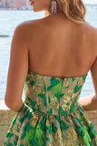 Green Sweetheart A-Line Corset Jacquard Homecoming Dress with Ruffles