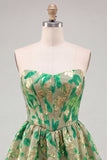 Green Sweetheart A-Line Corset Jacquard Homecoming Dress with Ruffles
