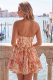 Green Sweetheart A-Line Corset Jacquard Homecoming Dress with Ruffles