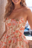 Green Sweetheart A-Line Corset Jacquard Homecoming Dress with Ruffles