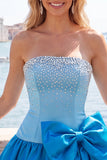 Fuchsia and Red Strapless Beaded A-Line Short Homecoming Dress with Bow