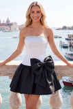 Fuchsia and Red Strapless Beaded A-Line Short Homecoming Dress with Bow