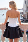 Fuchsia and Red Strapless Beaded A-Line Short Homecoming Dress with Bow