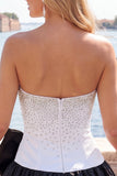 Fuchsia and Red Strapless Beaded A-Line Short Homecoming Dress with Bow