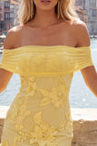 Off the Shoulder Yellow Floral Tight Homecoming Dress with Ruffles
