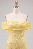 Off the Shoulder Yellow Floral Tight Homecoming Dress with Ruffles