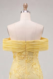 Off the Shoulder Yellow Floral Tight Homecoming Dress with Ruffles