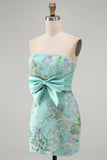 Pink Bodycon Strapless Floral Sequins Lace Up Back Homecoming Dress with Bow