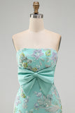 Pink Bodycon Strapless Floral Sequins Lace Up Back Homecoming Dress with Bow