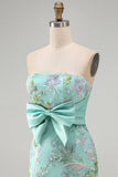 Pink Bodycon Strapless Floral Sequins Lace Up Back Homecoming Dress with Bow