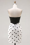 Black and White Sweetheart Bodycon Corset Key Hole Homecoming Dress with Bow