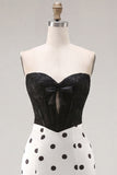 Black and White Sweetheart Bodycon Corset Key Hole Homecoming Dress with Bow