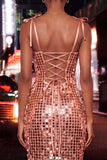Bodycon Sheer Corset Ruched Sequins Bowed Straps Short Homecoming Dress