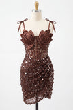 Bodycon Sheer Corset Ruched Sequins Bowed Straps Short Homecoming Dress