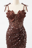 Bodycon Sheer Corset Ruched Sequins Bowed Straps Short Homecoming Dress