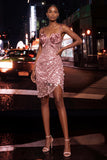 Bodycon Sheer Corset Ruched Sequins Bowed Straps Short Homecoming Dress