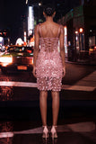 Bodycon Sheer Corset Ruched Sequins Bowed Straps Short Homecoming Dress