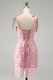 Bodycon Sheer Corset Ruched Sequins Bowed Straps Short Homecoming Dress