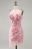 Bodycon Sheer Corset Ruched Sequins Bowed Straps Short Homecoming Dress