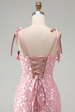 Bodycon Sheer Corset Ruched Sequins Bowed Straps Short Homecoming Dress