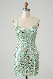 Sparkly Mint Green Bodycon Corset Lace Up Back Sequins Short Homecoming Dress