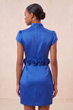 Green High Neck Bodycon Satin Cap Sleeves Homecoming Dress with 3D Flowers