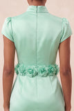Green High Neck Bodycon Satin Cap Sleeves Homecoming Dress with 3D Flowers