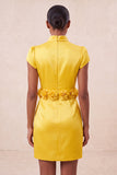 Green High Neck Bodycon Satin Cap Sleeves Homecoming Dress with 3D Flowers