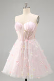 Blush Sweetheart A-Line Sheer Corset Butterfly Homecoming Dress with Lace Up Back