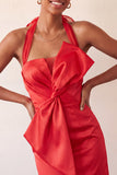 Bodycon Mint Green Halter Neck Satin Lace Up Back Homecoming Dress with Bow