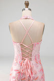 Bodycon Light Purple Halter Neck Sequins Lace Up Back Homecoming Dress
