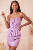 Strapless Light Purple Bodycon Lace Up Back Pearls Ruched Homecoming Dress