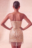 Lake Blue Sweetheart Corset Jacquard Lace Up Back Homecoming Dress with Fringes