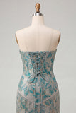 Lake Blue Sweetheart Corset Jacquard Lace Up Back Homecoming Dress with Fringes