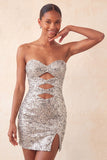 Sweetheart Fuchsia Keyhole Bodycon Sparkly Sequin Homecoming Dress with Slit
