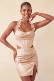 Halter Corset Bodycon Mint Green Ruched Short Homecoming Dress with Slit