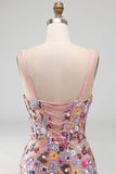 Pink Corset Bodycon Ruched Short Homecoming Dress with Sequins