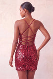 Sparkly Silver Bodycon Lace Up Back Short Homecoming Dress with Sequins